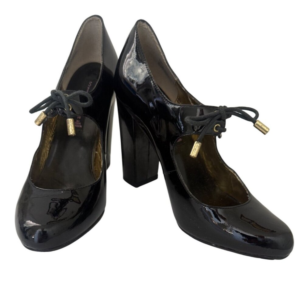 Steven By Steve Madden Black Patent Leather Lace-Up Pumps Babbett High Heel 8.5M